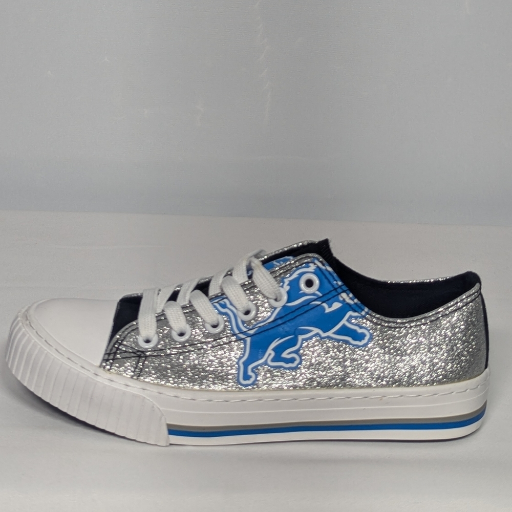 NEW Foco NFL Detroit Lions Womens Glitter Low Top Canvas Sneaker Sz 7 silver